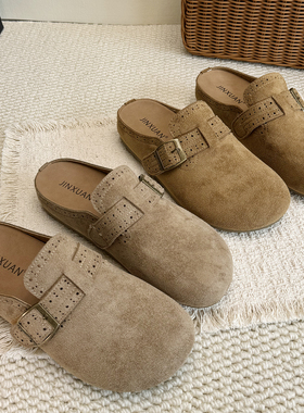 内增高勃肯鞋女2026春新款复古厚底包头半拖鞋外穿一脚蹬博肯单鞋