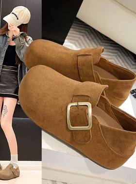 厚底内增高全包勃肯鞋女2026春新款复古一脚蹬百搭单鞋乐福豆豆鞋