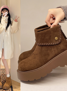 2025秋冬新款复古厚底短靴女后拉链显瘦增高马丁靴松糕底显瘦女靴