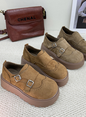 复古厚底勃肯鞋女2026春季新款布洛克雕花搭扣乐福鞋增高休闲单鞋