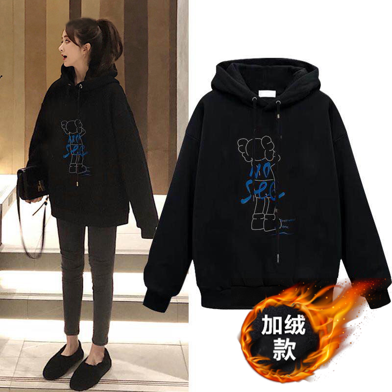Plush thickened autumn and winter student loose class clothes Plush Hooded Sweater Girl