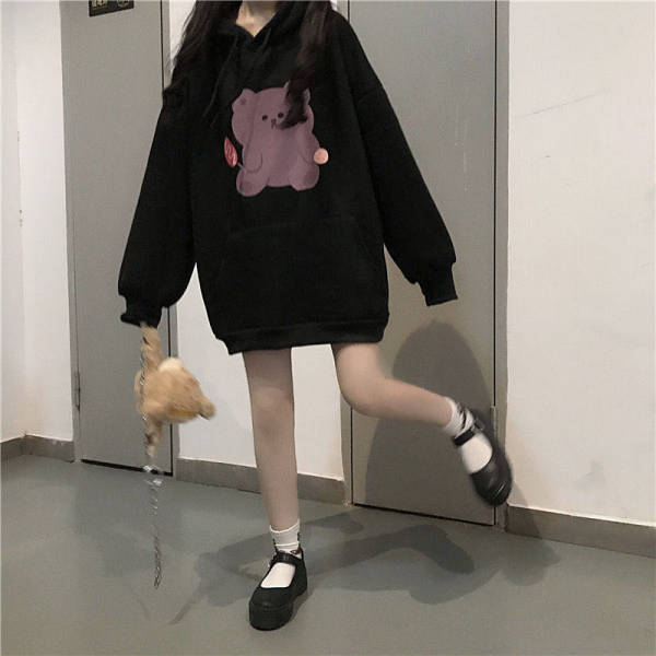 200g high quality bear black hooded black Plush sweater