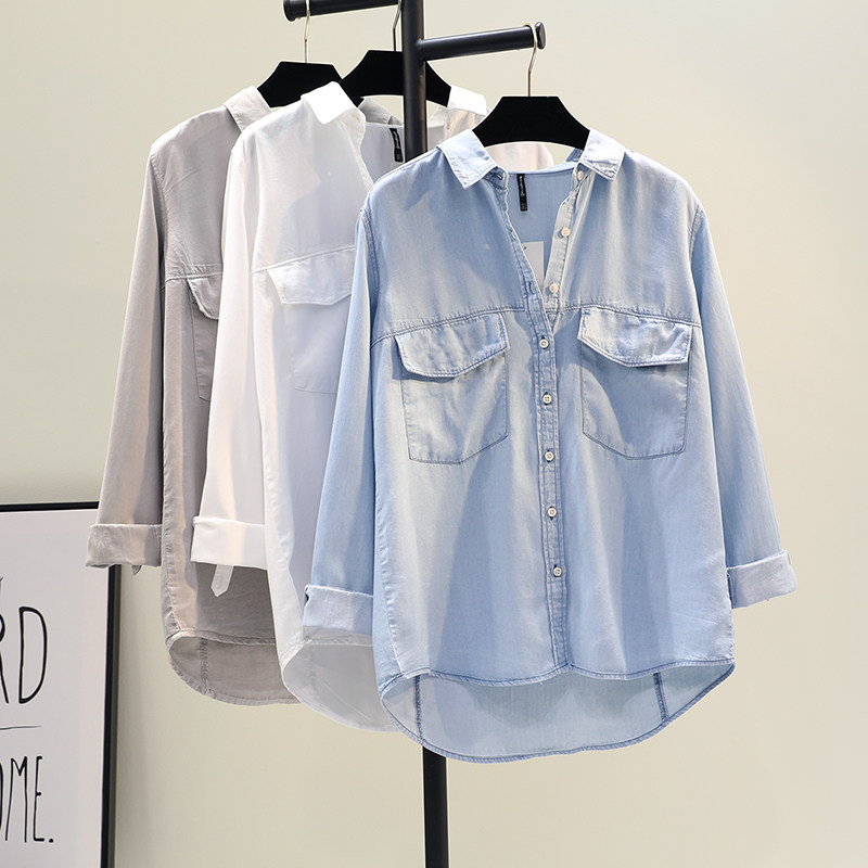 宽松韩版单排扣长袖牛仔棉