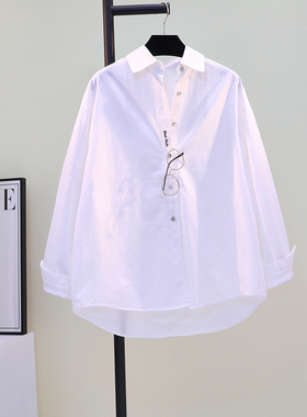 白色刺绣中长款衬衫女2025春秋新韩范文艺宽松设计感小众衬衣上衣