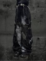 Miub American rock multi-pocket graffiti jeans for men and women, wasteland style, ink-wash street punk wide-leg cargo pants thumbnail 4