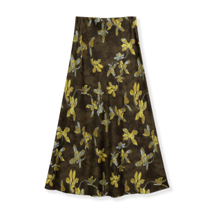 优雅百搭黄花印花半身裙6135 7327 351