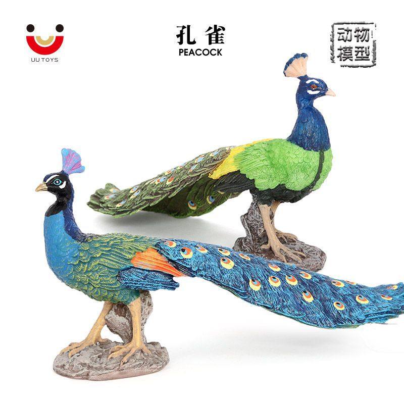 24cm孔雀模型蓝色绿色鸟类飞禽动物认知教具儿童玩具摆件礼物