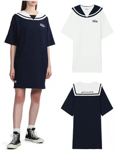 CHOCOOLATE女装短袖连衣裙2025春季新品海军领宽松直筒裙短裙1757