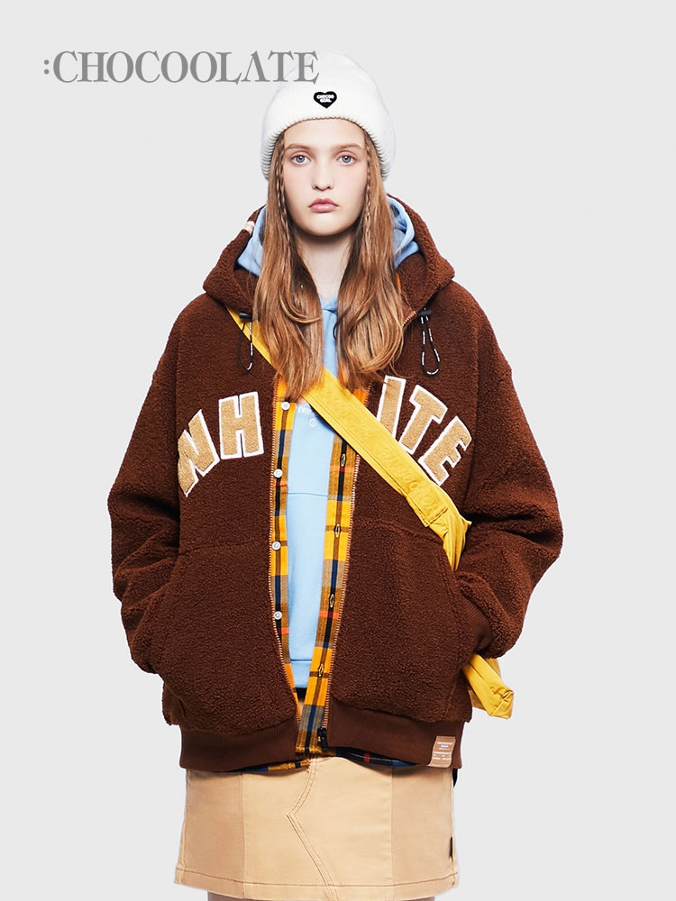 秋季新品仿羊羔毛拉链连帽卫衣