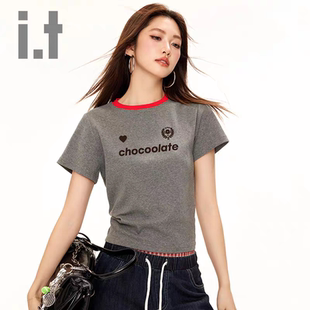 CHOCOOLATE字母印花设计感短袖 小上衣 T恤女2025夏季 圆领新款