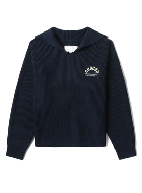 CHOCOOLATE女装海军风针织衫2024秋季新品文艺纯色海军领毛衣4645