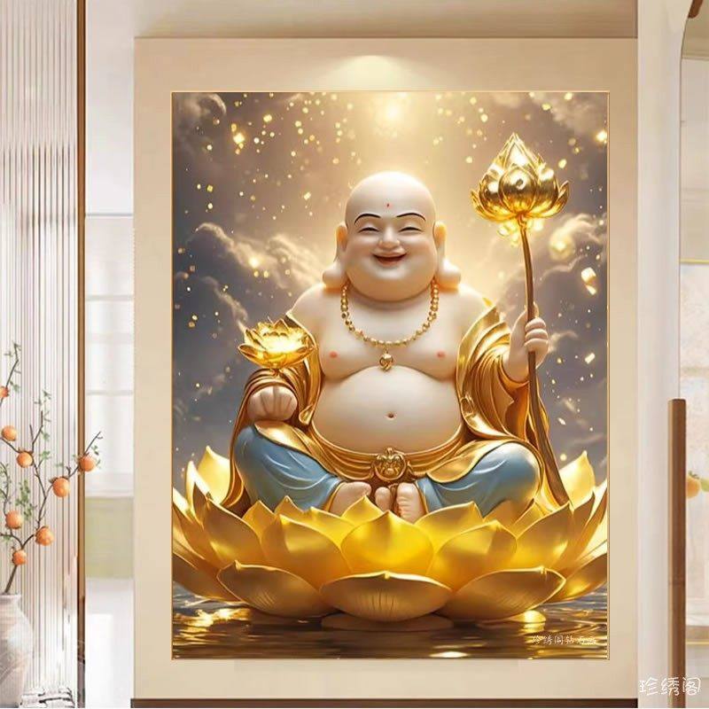 大肚弥勒佛钻石画方钻满钻十字绣