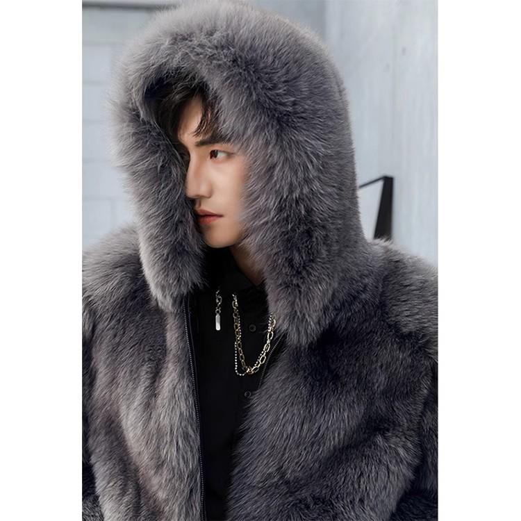 男士冬季中长款仿狐狸毛皮草外套