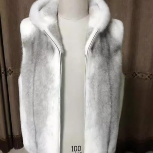 冬季 马甲十字水貂毛连帽马夹坎肩环保貂皮大衣帅气皮草外套潮 男士