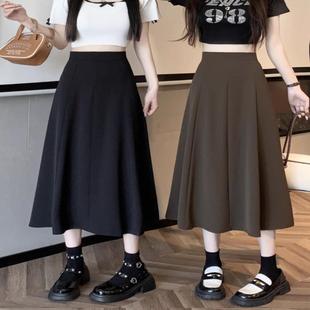 高腰半身裙女春季中长款a字垂感大摆伞裙小个子轻熟风显瘦百褶裙
