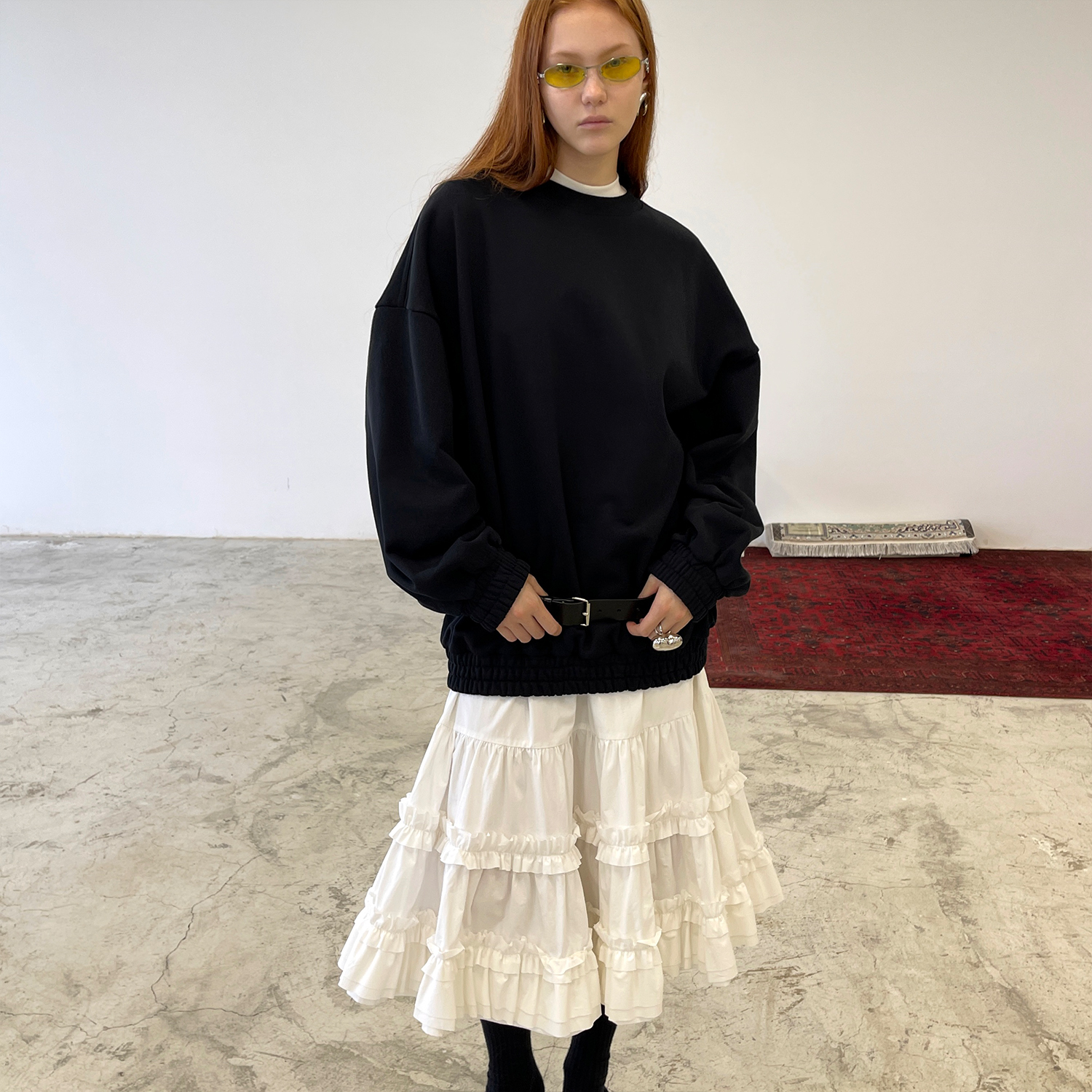 thumbnail for PFF GIRL white multi-layered lace hem cotton skirt