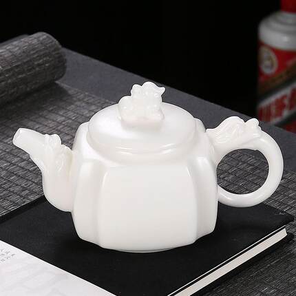 素烧薄胎冰种白瓷茶壶龙壶大容量功夫茶具手工家用泡茶器高档单壶