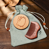 桃木小梳子镜子一体二合一套装 小巧迷你随身便携木梳子刻字礼物