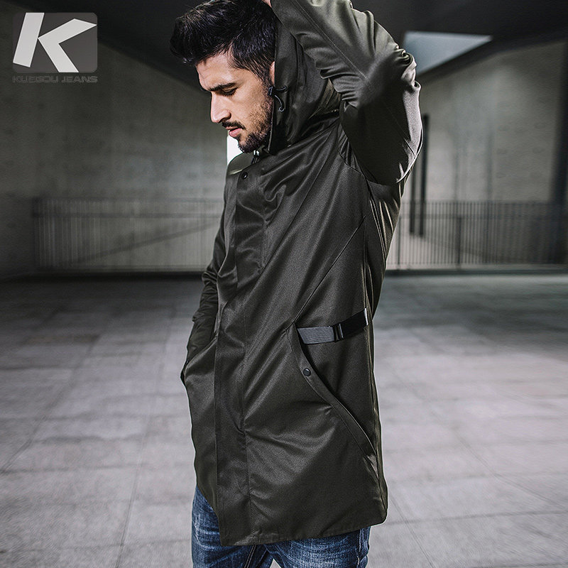 Kuegou 秋季男士風衣 男修身中長款休閑連帽外套 韓版大衣潮3840在類目 男裝, 風衣中 - 來自Buy2taobao.com提供專業的淘寶代購服務