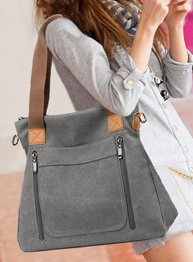 帆布包包简约休闲百搭斜挎包女包大容量手提单肩包中年妈妈上班包