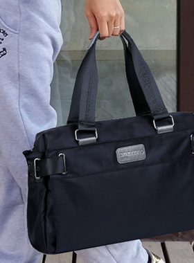 尼龙帆布韩版潮流男包商务休闲旅行包男士手提包单肩斜挎包包横款