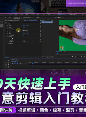 Pr教程创意剪辑快速入门调色绿幕短视频混剪音频字幕手机剪映课程