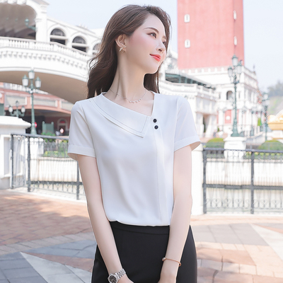 醋酸雪纺衬衫女短袖宽松套头上衣