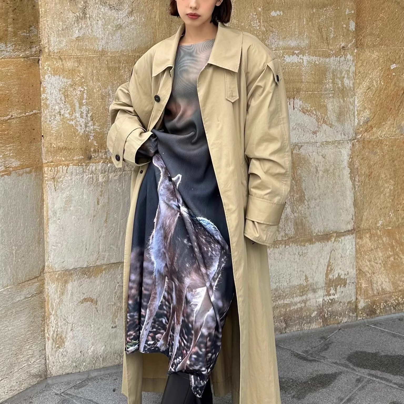 RECTO超大版型宽松长款风衣外套