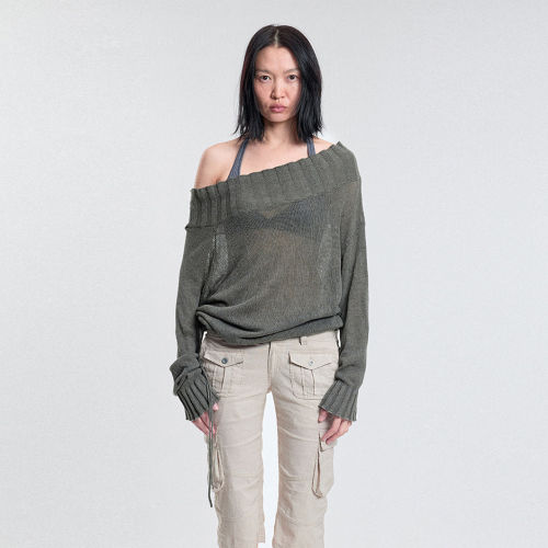 【现货】UN MUTE 26SS 春夏新款一字领宽松针织衫 DOUBLEBOO