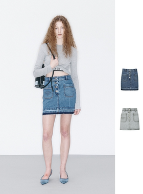 YCH 24PS 口袋纽扣迷你裙两色牛仔短裙 DOUBLEBOO 买手店