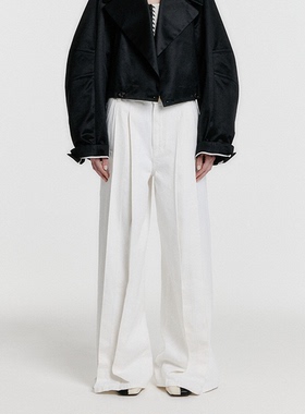 【现货5折】EENK 24RS 白色褶涧宽松版型牛仔长裤 DOUBLE BOO买手