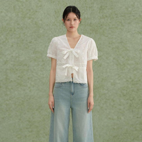 【现货】La Maison Crochet 26SS 新款蝴蝶结短袖上衣 DOUBLEBOO