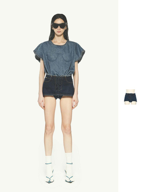 【现货】PUSHBUTTON 25PS 超短款高腰绑带牛仔短裙裤 DOUBLE BOO