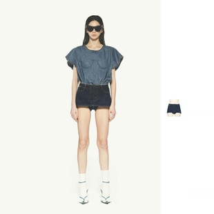 【现货】PUSHBUTTON 25PS 超短款高腰绑带牛仔短裙裤 DOUBLE BOO