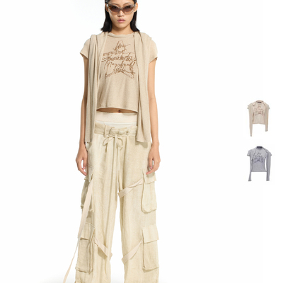 【现货】MARRKNULL 26SS 春夏新款印花披肩式T恤 DOUBLEBOO