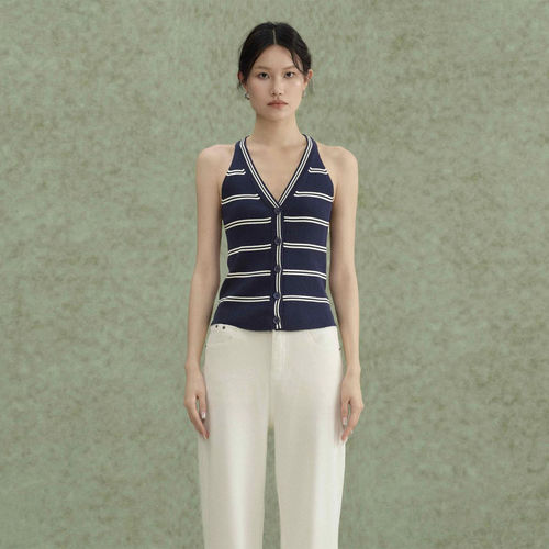 【现货】La Maison Crochet 26SS条纹挂脖设计针织上衣 DOUBLEBOO
