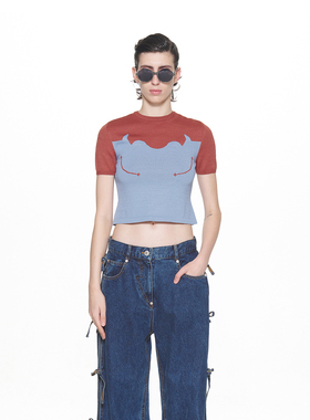 PUSHBUTTON 24SS 提花合身针织露脐短袖T恤上衣 DOUBLEBOO 买手店