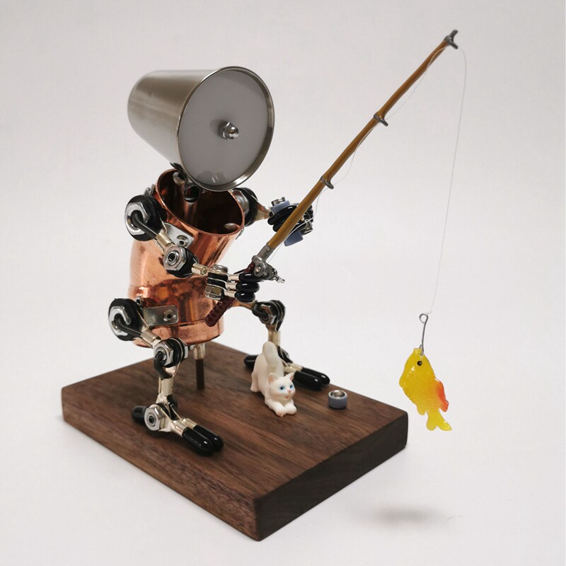 男人减速带工业风机器人创意摆件机械桌面装饰钓鱼父亲老公垂钓