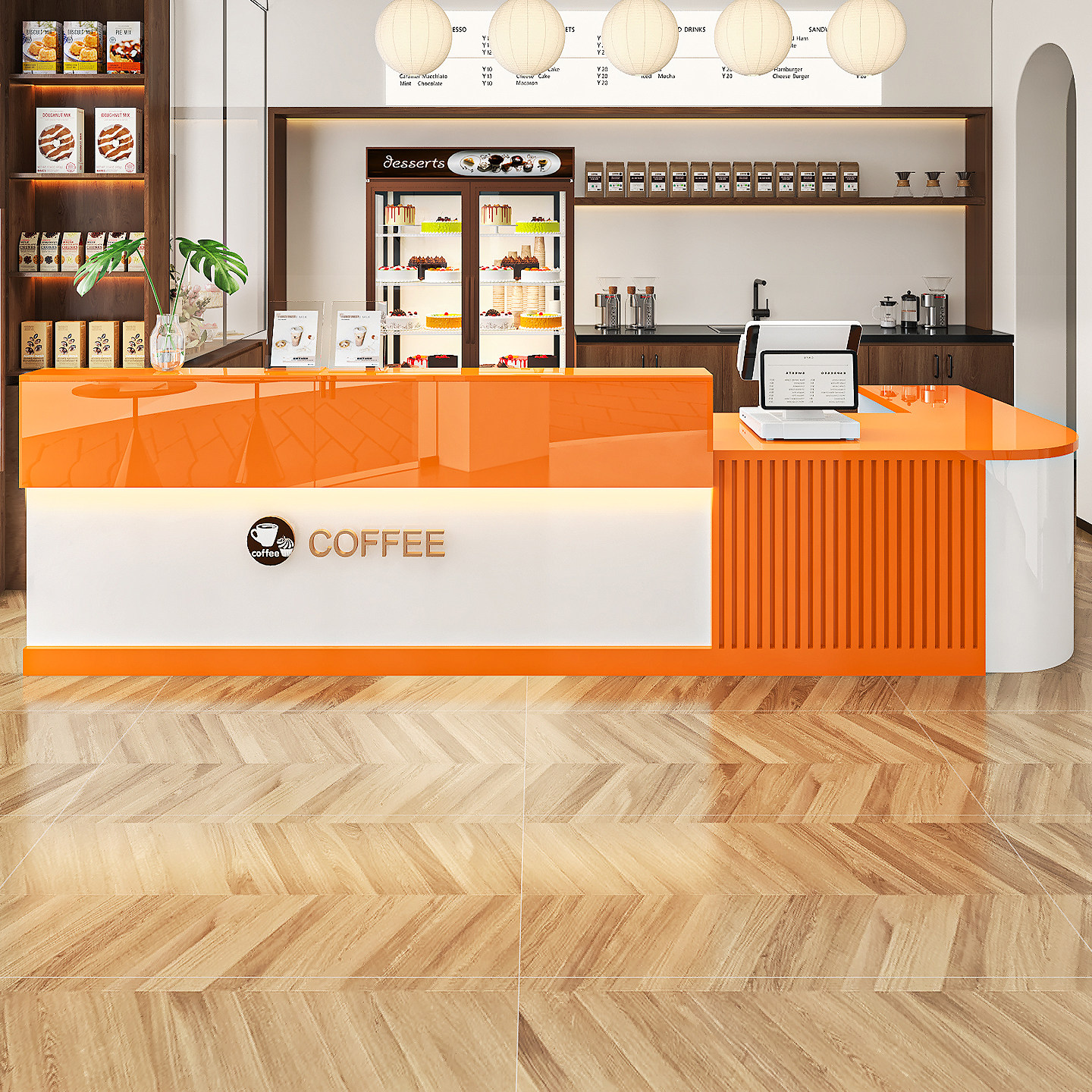转角吧台收银台餐饮店咖啡奶茶店酒吧工作台公司便利店前台接待台