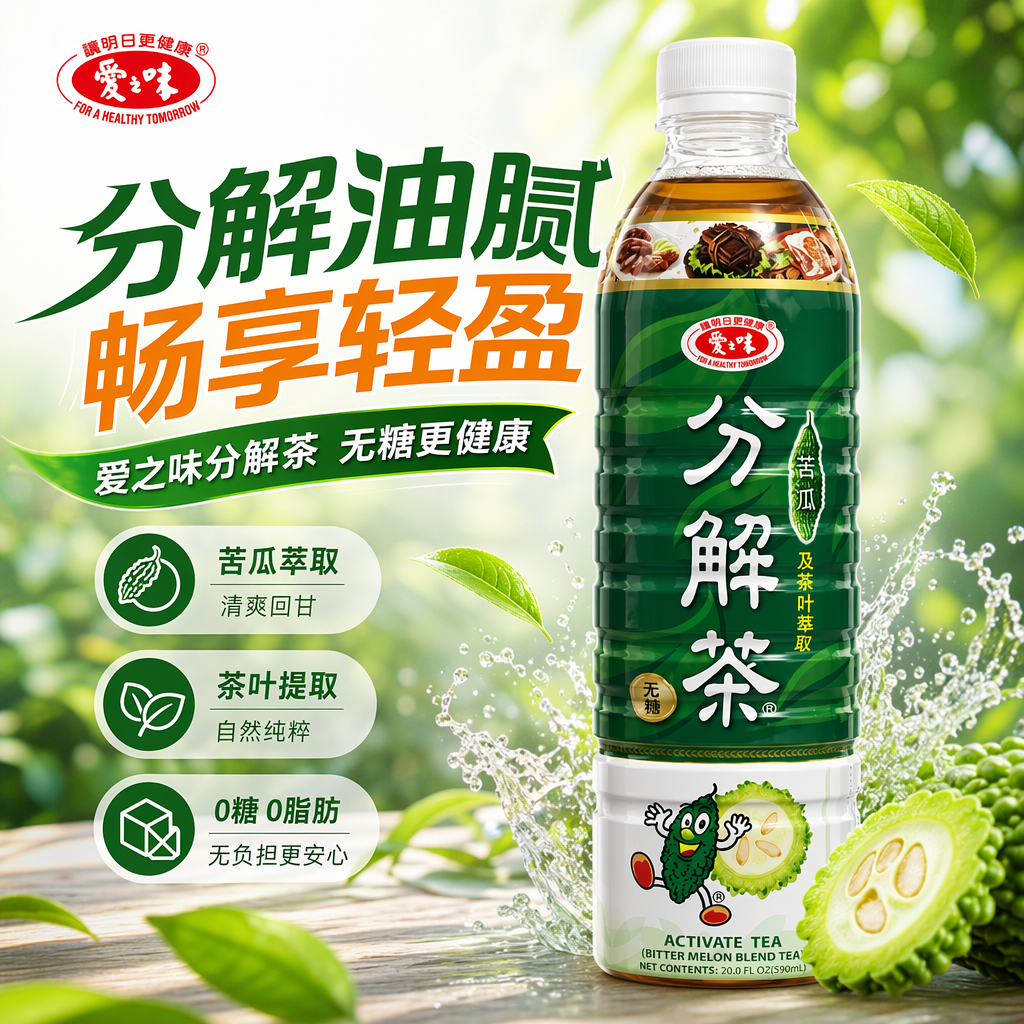 台湾进口饮料爱之味山苦瓜分解茶590ML凉茶退火解油腻茶饮料