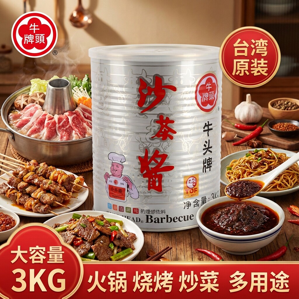 包邮台湾进口牛头牌沙茶酱3kg正宗商用大桶装火锅蘸料潮汕特产
