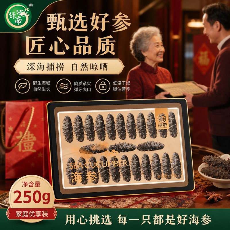 绿帝干海参礼盒250g滋补品特产节日礼物海鲜送长辈滋补海参礼盒