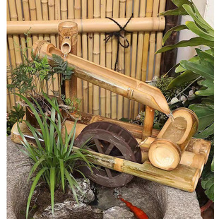 飾 假山魚缸庭院盆陽臺小水車風水輪竹子排擺件循環流水噴泉造景裝