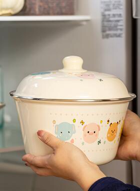 搪瓷猪油罐带盖老式饭缸家用厨房陶瓷盆碗装荤油大容量和面L汤盆
