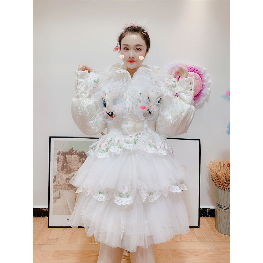 棉服外套冬新款泰潮高端设计师定制刺绣网纱加厚保暖中长款棉衣潮