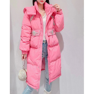 重工镶钻连帽面包羽绒服女2023年冬新款宽松显瘦中长款保暖外套潮