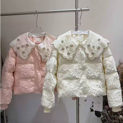 重工镶钻娃娃领加厚保暖羽绒服潮