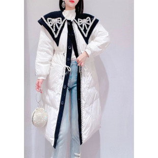 羽绒服女冬新款韩版甜美重工水钻娃娃领中长款白鸭绒保暖羽绒外套