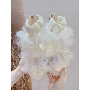 凉鞋女夏新款韩版甜美重工网纱拼接立体蝴蝶仙仙厚底增高显瘦凉鞋