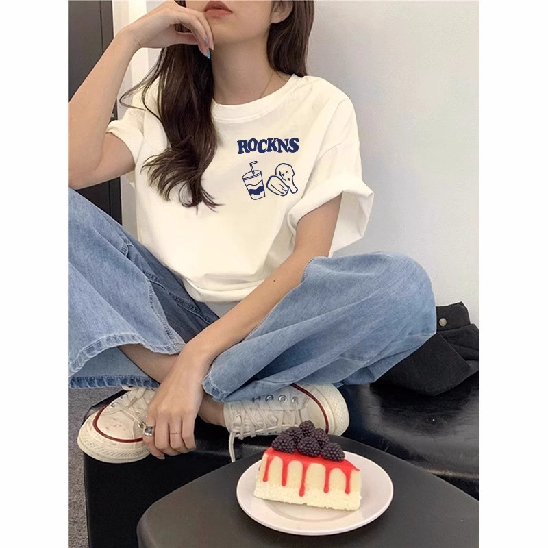 T0324-P25夏季24新款原宿风学生t恤女上衣小众趣味印花白色短袖,女装T恤,星座617A-2